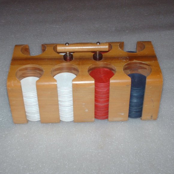 Poker chip caddy Games Vintage Wooden Poker Chip Caddy With Handle